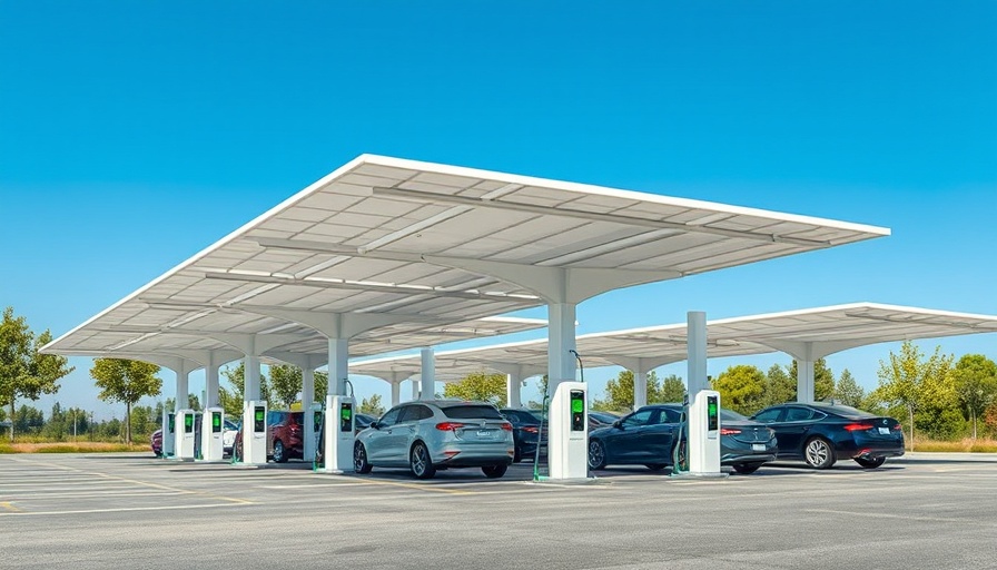 Modern EV charging station with vehicles in daylight.