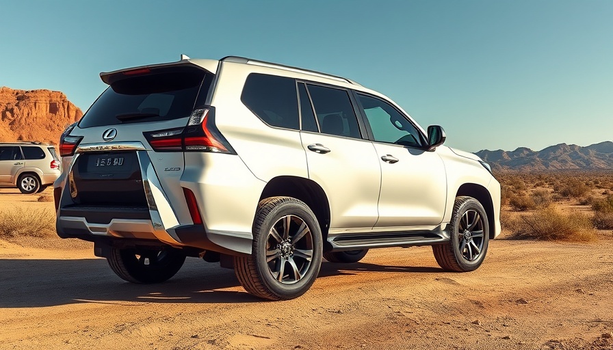 Lexus GX parked in desert landscape under clear skies.