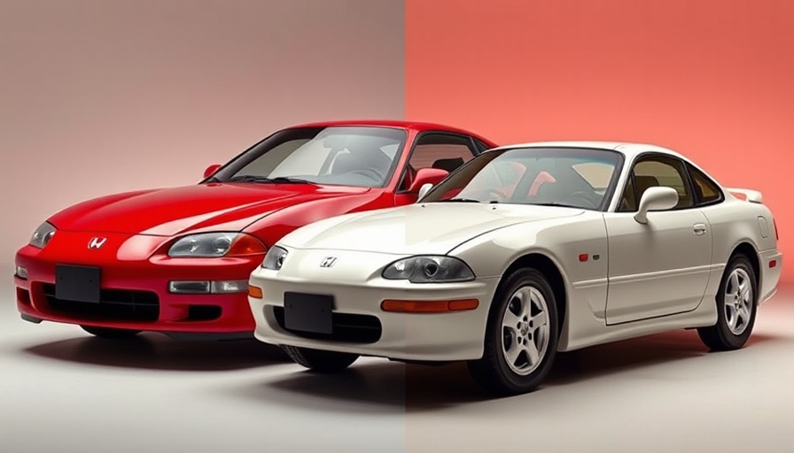 Modern and classic Honda Prelude models side by side in a studio