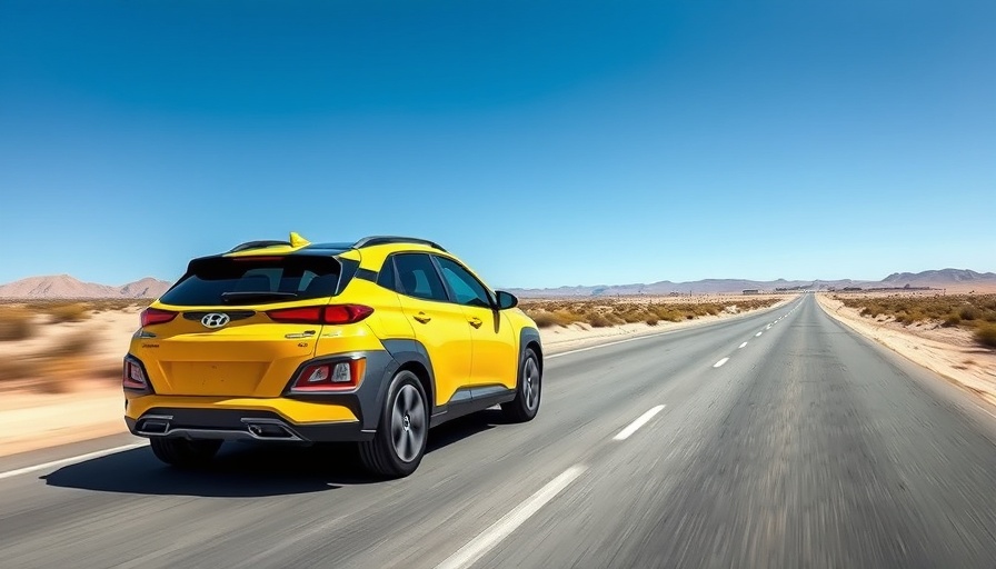 Hyundai Kona Electric cruising on desert highway