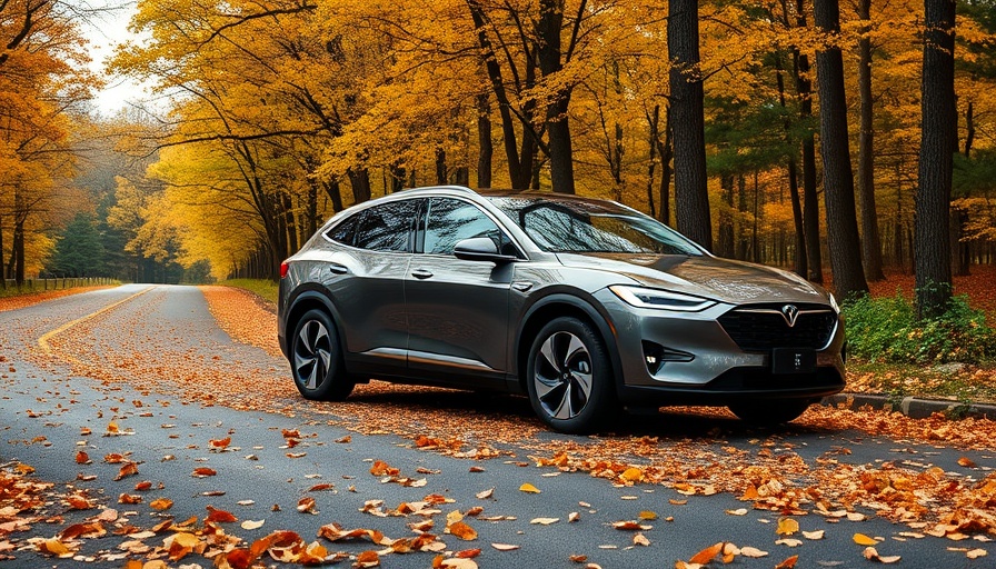 Sleek electric SUV in scenic outdoor setting for electric RV sales.