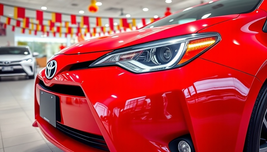Toyota CPO milestone celebration at dealership with red car.