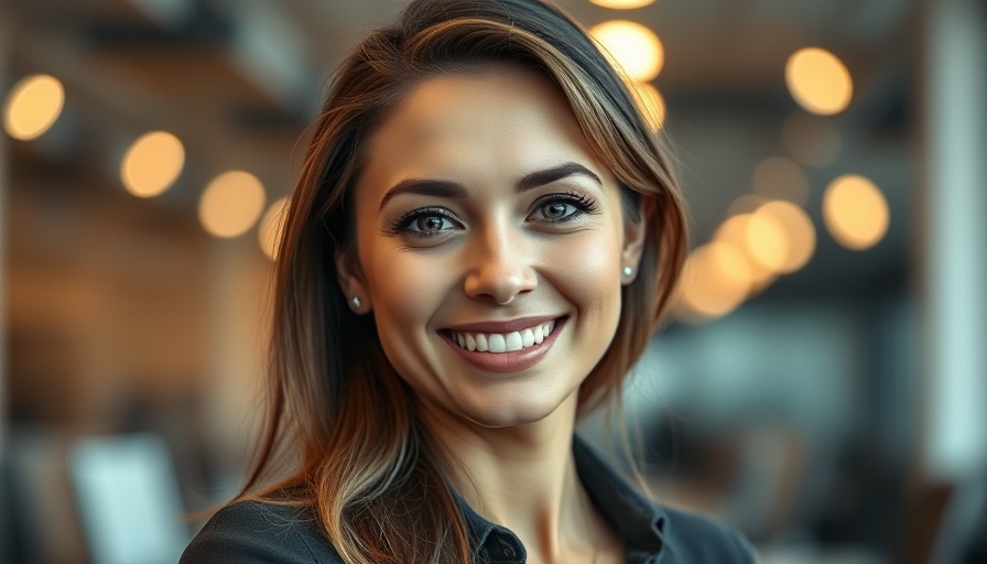 Confident woman smiling in professional setting, DAA Digital sales