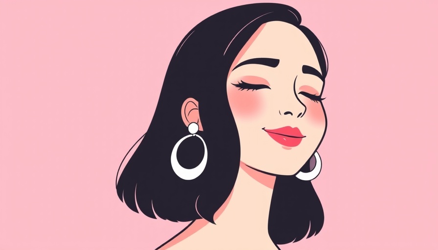 Cartoon portrait of a young woman with earrings on pink background.