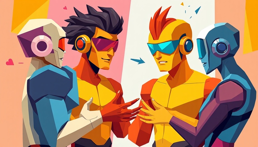 Abstract figures discussing AI energy demand, vibrant digital art.