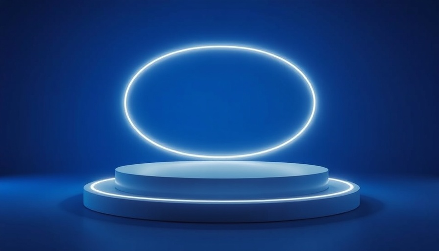 Futuristic blue platform with neon circles, procurement sustainability concept.