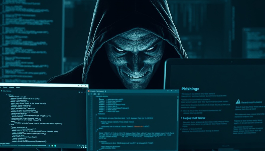 Illustration depicting phishing threats with dark figure and codes.