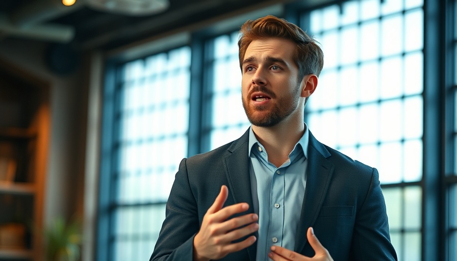 Confident man in office setting discussing YouTube AI Tool