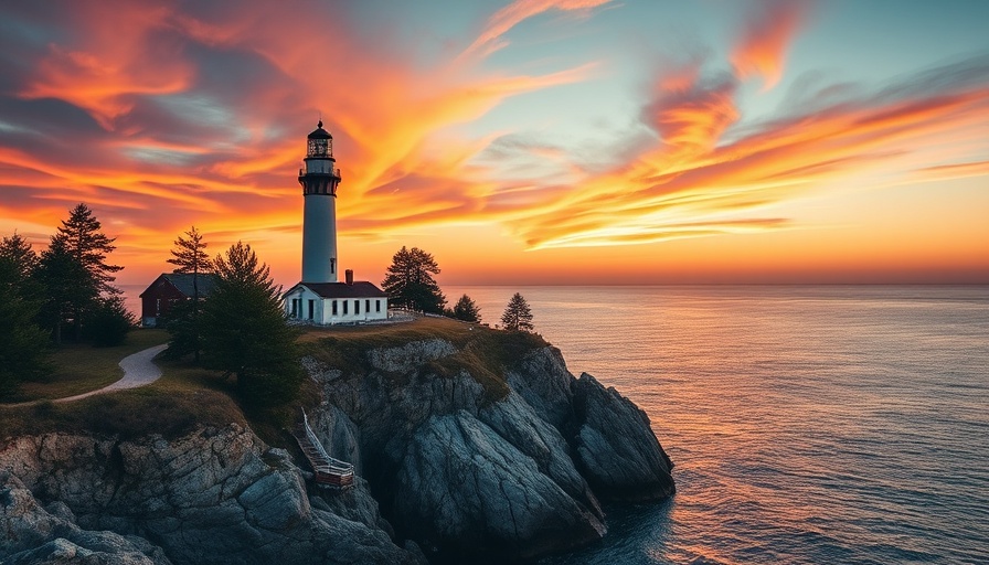 Scenic sunset view of lighthouse in senior-friendly national park.