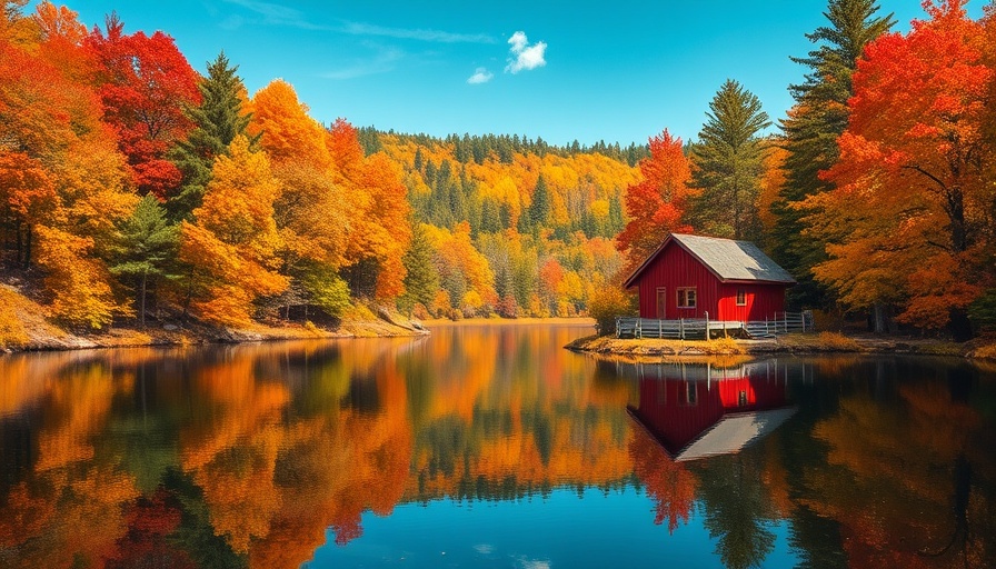 Serene autumn lake scene near RV living site