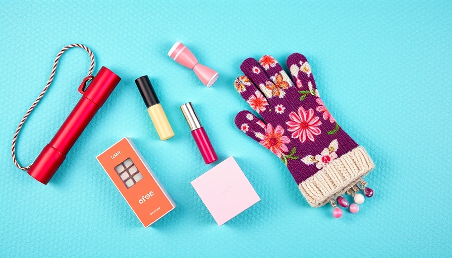 Assorted stocking stuffers including flashlight and lip kit.