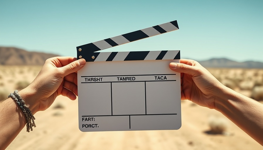Film clapperboard in a desert setting, AI Video Editing concept.