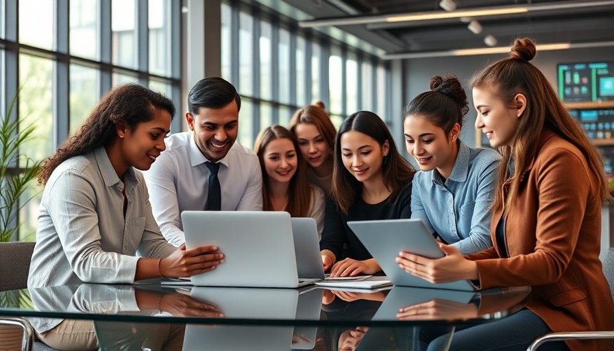 Diverse team in modern office collaborating on open-source IT management.