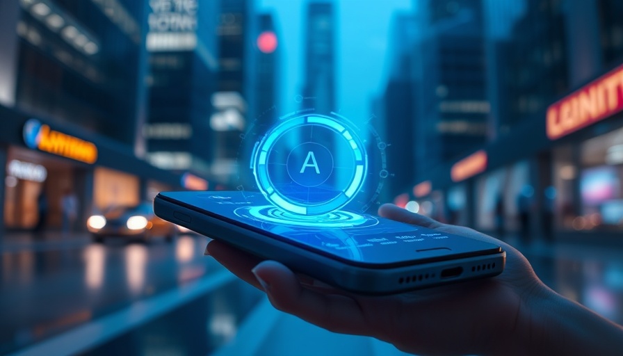 Futuristic smartphone with holographic mobile AI interface