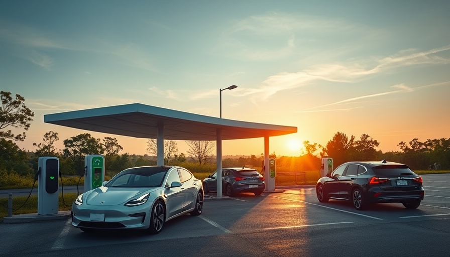 EV charging station with cars at sunset