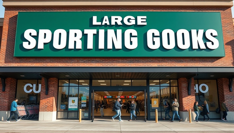 Sporting goods store exterior with prominent green signage