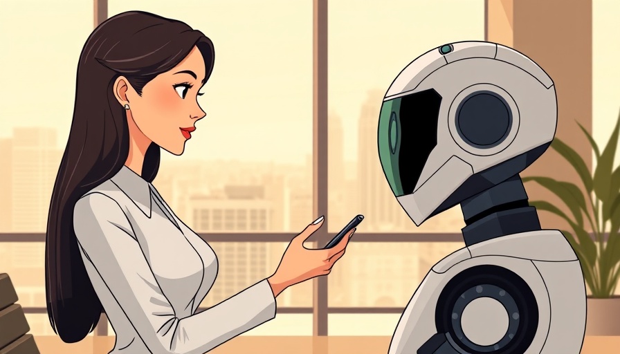 GitHub Copilot theme: woman and robot in modern office.