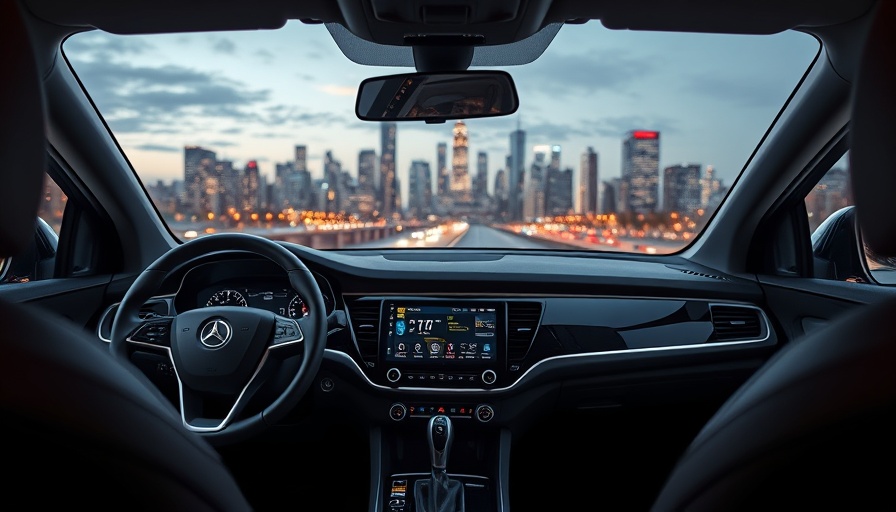 Car interior with SafeDrive technology on display screen.