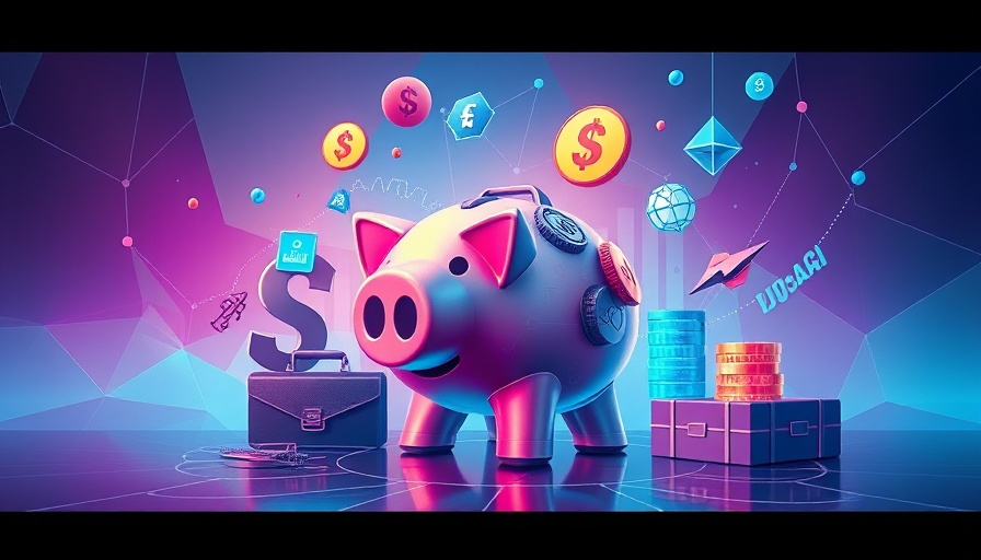 AI in finance abstract digital illustration with financial symbols.