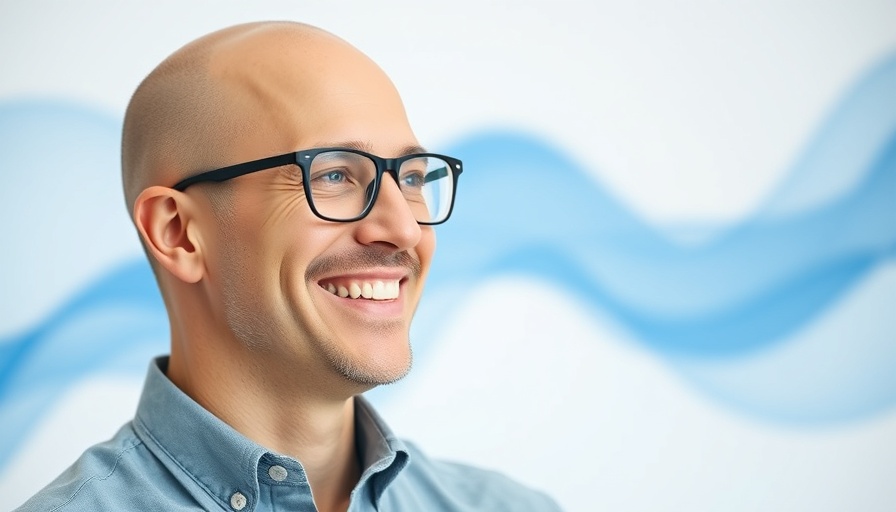 AI data processing leader's professional profile on a modern tech-themed background.