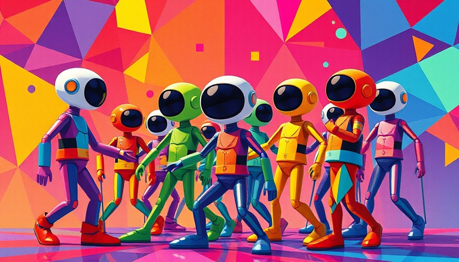 Abstract futuristic figures in vibrant illustration, AI bird migration.