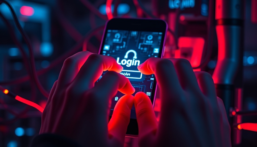 Futuristic mobile phishing scene with wires and login screen