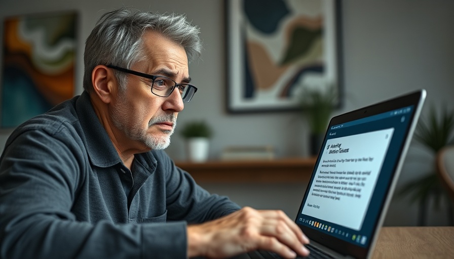 Concerned person viewing email scam alert on laptop.