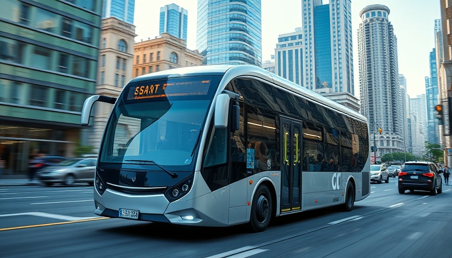 Modern electric bus driving in urban environment