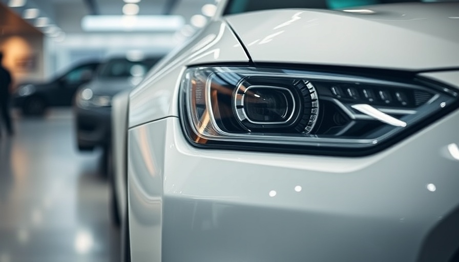CarMax finance decline, close-up of white car headlight.