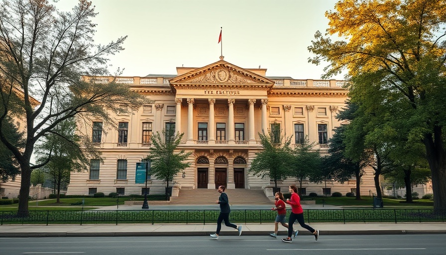 Joggers pass a federal building, representing auto finance executives.