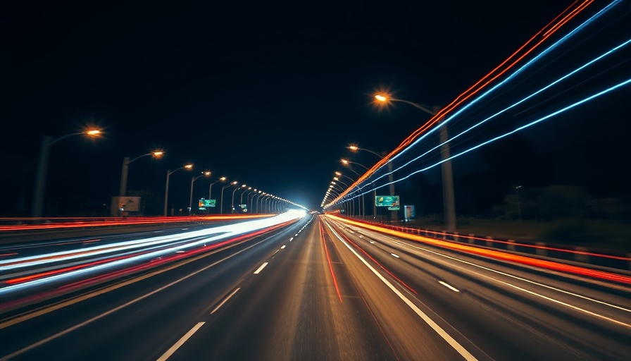 Long exposure light trails on highway at night representing auto finance refinancing