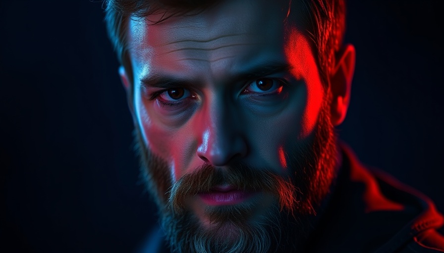 Portrait of bearded man with colorful lighting, Nissan Murano reviews.