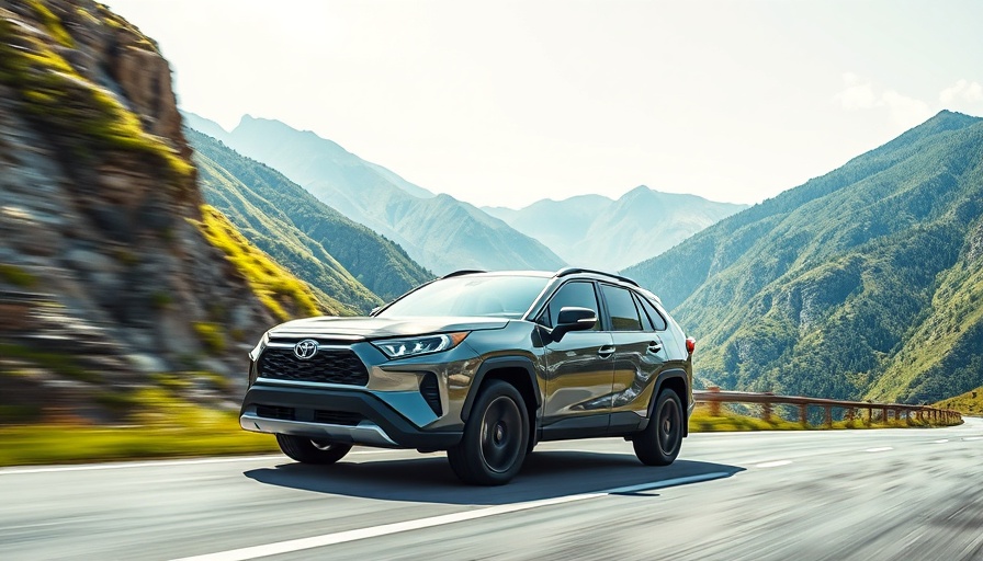 Toyota bZ4X on scenic mountain road, showcasing design.