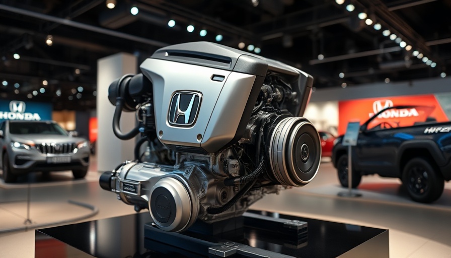 Honda hybrid engine display showcasing advancements in technology.