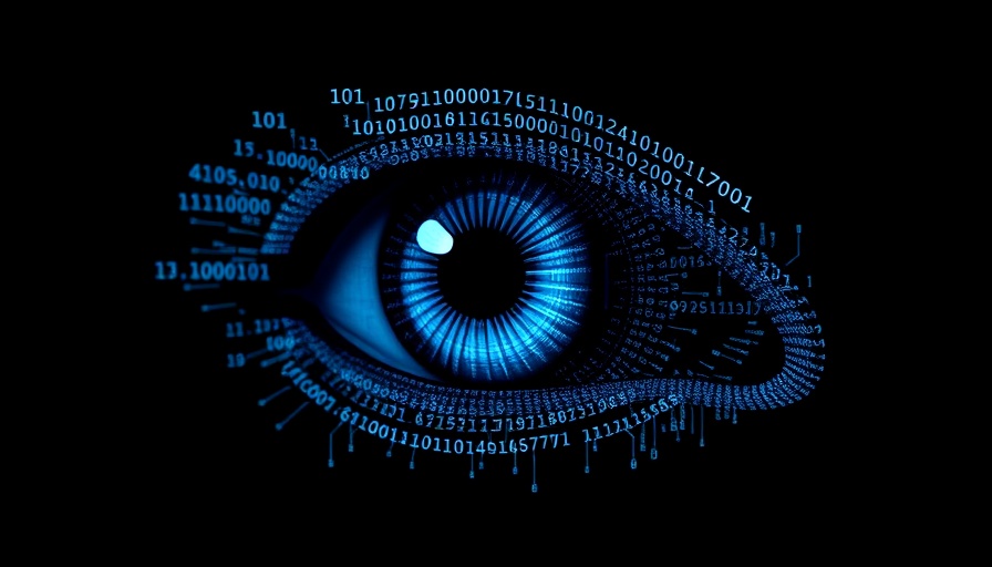 AI compliance depicted through a digital eye of binary code.