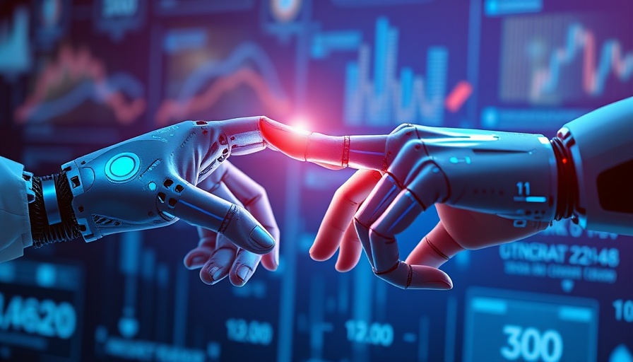 AI Infrastructure concept with human and robot hand interaction.