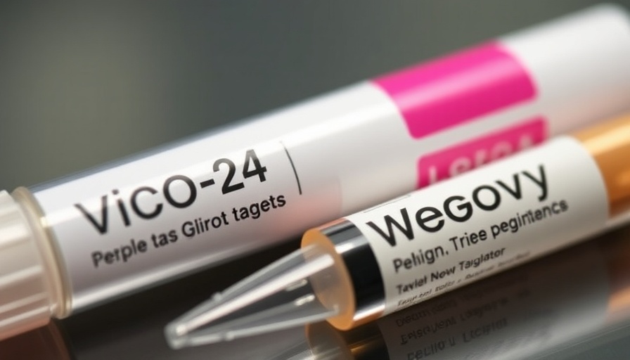 Close-up of GLP-1 drug pens, Victoza and Wegovy, in clinical setting.
