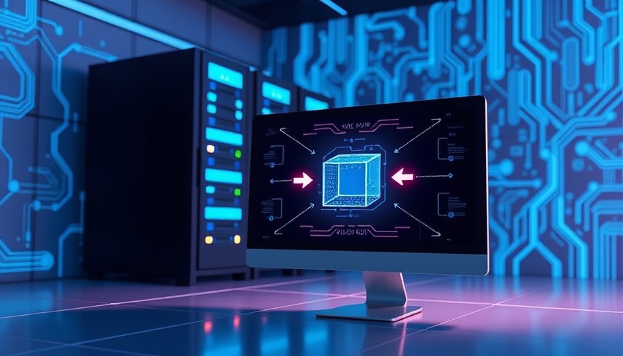 Abstract digital representation of AI innovation with server stacks.
