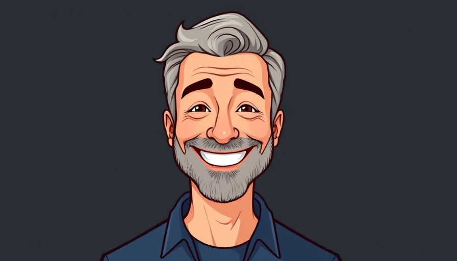 Illustrated portrait of a smiling man, human-centered AI theme.