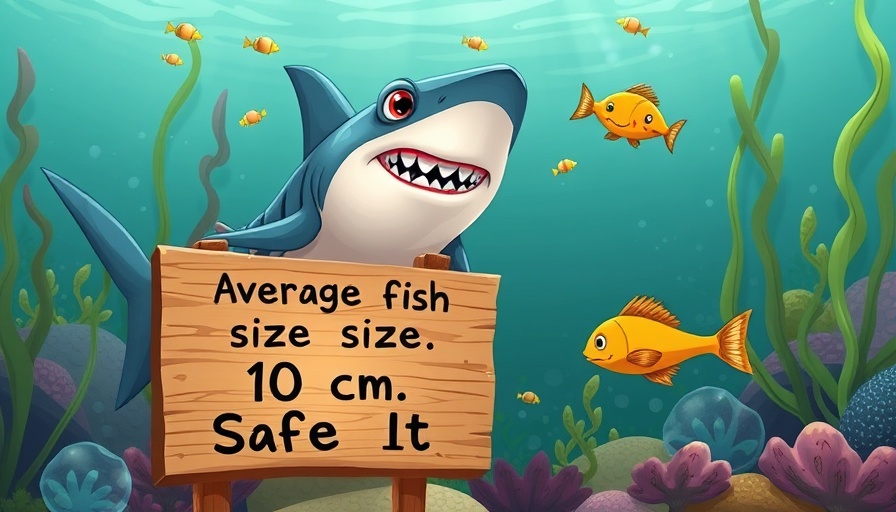 Cartoon shark with small fish and probability distributions humorous sign.