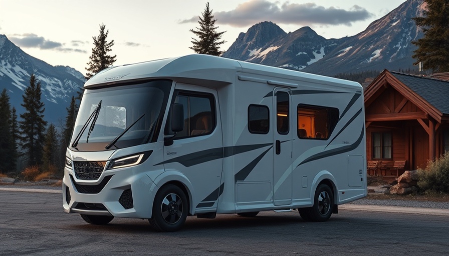 Futuristic zero-emission RV in mountain setting