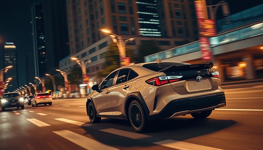 Toyota Corolla Cross driving on city street at night