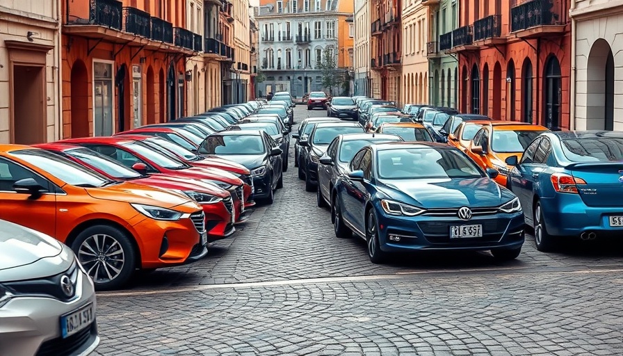 Parked cars on city street represent staffing shuffles in auto industry.