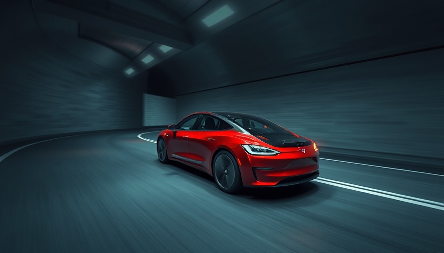 Sleek red electric car in tunnel, showcasing American-made vehicles.