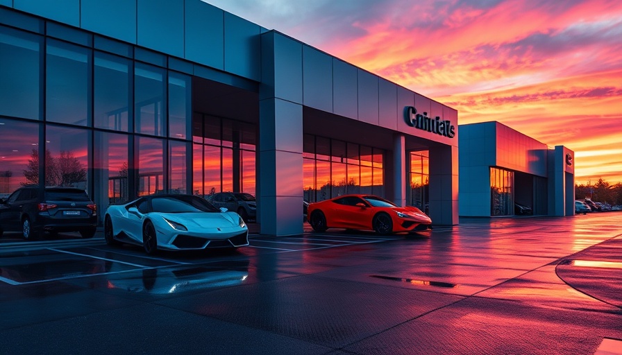 Modern car dealership with sunset reflections, highlighting dealership acquisitions.