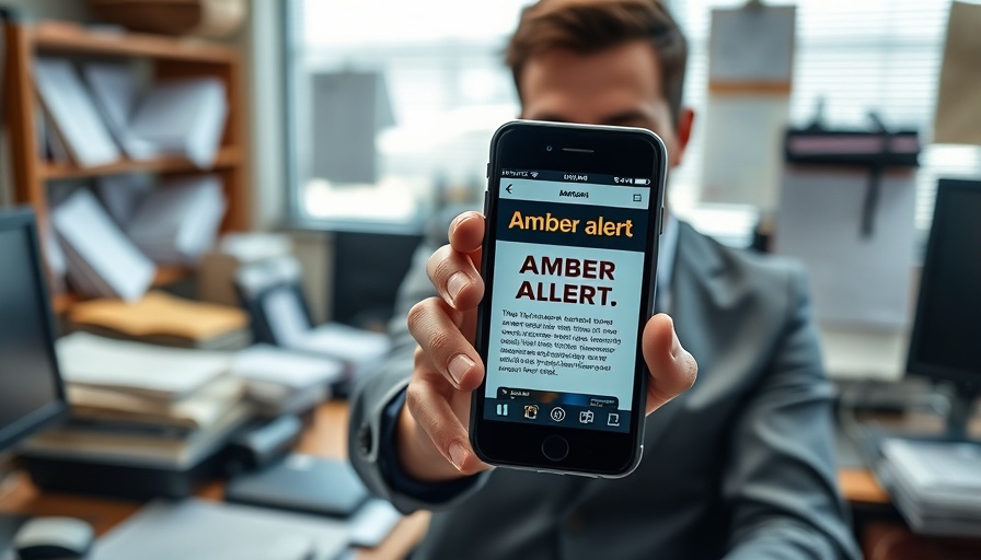 Person accessing Amber Alert on smartphone at desk
