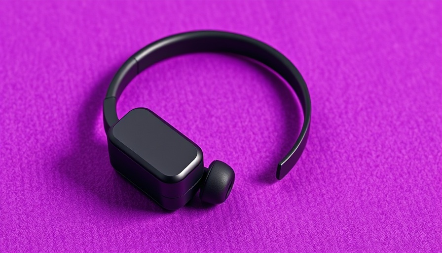 Best workout headphones with charging case on purple background.