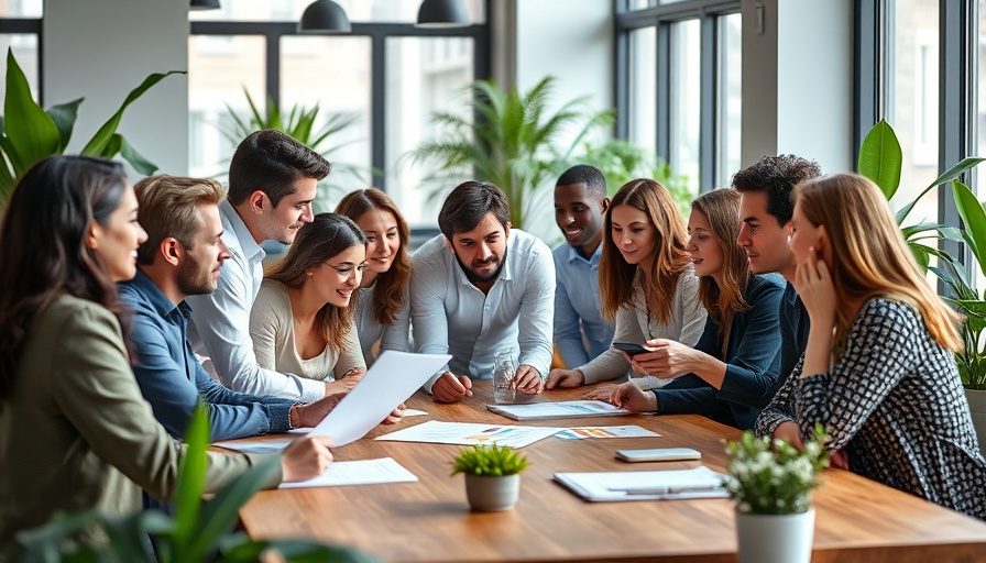 Diverse team collaborating on project management trends in modern office.