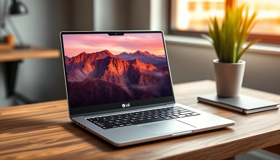 Sleek LG Gram Pro with vivid landscape on modern desk
