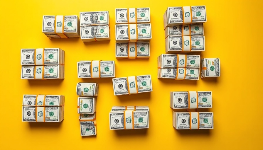 Stacks of money on yellow background representing AI Business Strategy.